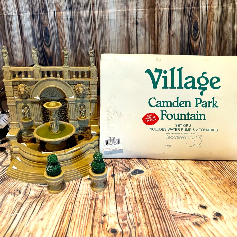 Dept 56 #52705 Village Camden Park Fountain Working Water Fountain with box